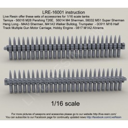 WWII - Modern US Army .50 M2 Ammunition Belt for 1/16 scale tanks: Tamiya - 56016 M26 Pershing T26E,  56014 M4 Sherman, 56032 M51 Super Sherman; Heng Long - M4A3 Sherman, M41A3 Walker Bulldog; Trumpeter  - 00911 M16 Half Track Multiple Gun Motor Carriage;