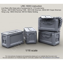 WWII US Army .50 M2 Ammunition Ammo Box Closed for 1/16 scale tanks: Tamiya - 56016 M26 Pershing T26E,  56014 M4 Sherman, 56032 M51 Super Sherman; Heng Long - M4A3 Sherman, M41A3 Walker Bulldog, 1/16 scale