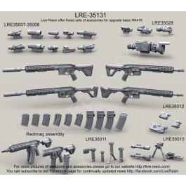 Heckler & Koch HK416 modular assault rifle with Geissele Super Modular Rail, MR 556 Long, Short barrel with/without Redi-Mag and Supressor 