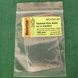  Slotted Hex Nuts on a washer, size S "on a turn-key basis" - 0.5mm; diameter of the aperture for installation-0.4mm;  180 pcs.