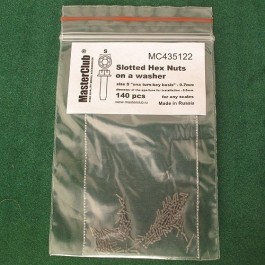 Slotted Hex Nuts on a washer, size S "on a turn-key basis" - 0.7mm; diameter of the aperture for installation-0.5mm;  140 pcs.