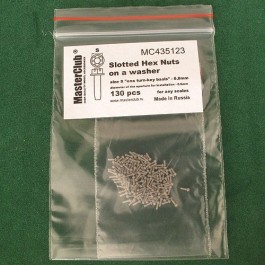  Slotted Hex Nuts on a washer, size S "on a turn-key basis" - 0.8mm; diameter of the aperture for installation-0.6mm;  130 pcs.