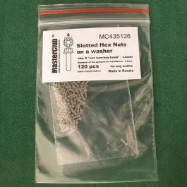  Slotted Hex Nuts on a washer, size S "on a turn-key basis" - 1.2mm; diameter of the aperture for installation-1.0mm;  120 pcs.