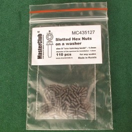  Slotted Hex Nuts on a washer, size S "on a turn-key basis" - 1.4mm; diameter of the aperture for installation-1.5mm;  110 pcs.