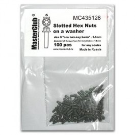  Slotted Hex Nuts on a washer, size S "on a turn-key basis" - 1.6mm; diameter of the aperture for installation-1.5mm;  100 pcs.