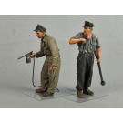 German tank crewmen painting vechicles.  Summer 1943-45.  Two figures. 