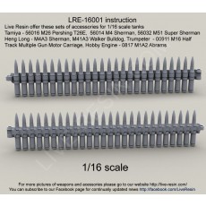 WWII - Modern US Army .50 M2 Ammunition Belt for 1/16 scale tanks: Tamiya - 56016 M26 Pershing T26E,  56014 M4 Sherman, 56032 M51 Super Sherman; Heng Long - M4A3 Sherman, M41A3 Walker Bulldog; Trumpeter  - 00911 M16 Half Track Multiple Gun Motor Carriage;