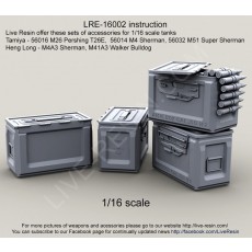 WWII US Army .50 M2 Ammunition Ammo Box opened for 1/16 scale tanks: Tamiya - 56016 M26 Pershing T26E,  56014 M4 Sherman, 56032 M51 Super Sherman; Heng Long - M4A3 Sherman, M41A3 Walker Bulldog, 1/16 scale