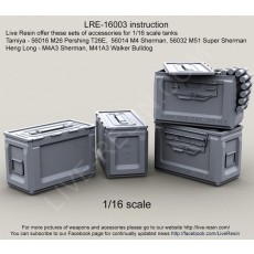 WWII US Army .50 M2 Ammunition Ammo Box Closed for 1/16 scale tanks: Tamiya - 56016 M26 Pershing T26E,  56014 M4 Sherman, 56032 M51 Super Sherman; Heng Long - M4A3 Sherman, M41A3 Walker Bulldog, 1/16 scale